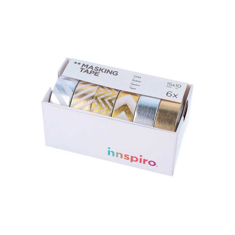 SET 6 CINTAS WASHI TAPE INNSPIRO SERIE METAL