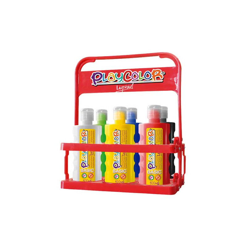 BASKET 6 BOTELLAS TÉMPERA LÍQUIDA PLAYCOLOR 500ml SURTIDAS