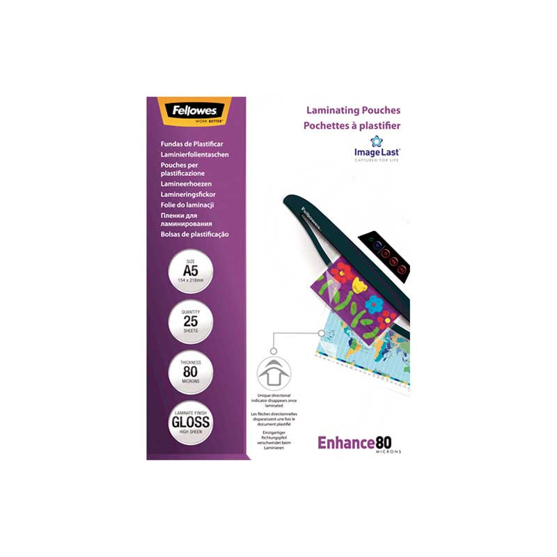 PACK 25 FUNDAS BRILLO FELLOWES PARA PLASTIFICAR A5 80 MICRAS