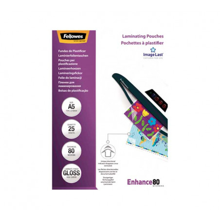 PACK 25 FUNDAS BRILLO FELLOWES PARA PLASTIFICAR A5 80 MICRAS