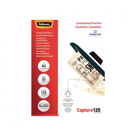 PACK 25 FUNDAS BRILLO FELLOWES PARA PLASTIFICAR A3 125 MICRAS