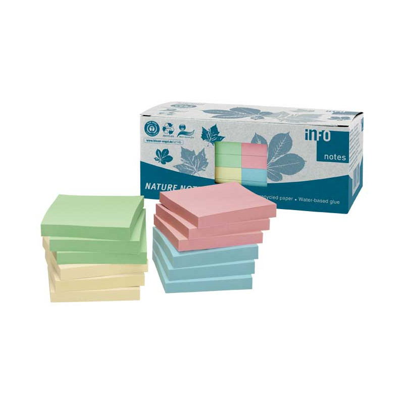 CAJA 12 BLOCS NOTAS ADHESIVAS RECICLADAS A-SERIES COLORES 75x75mm