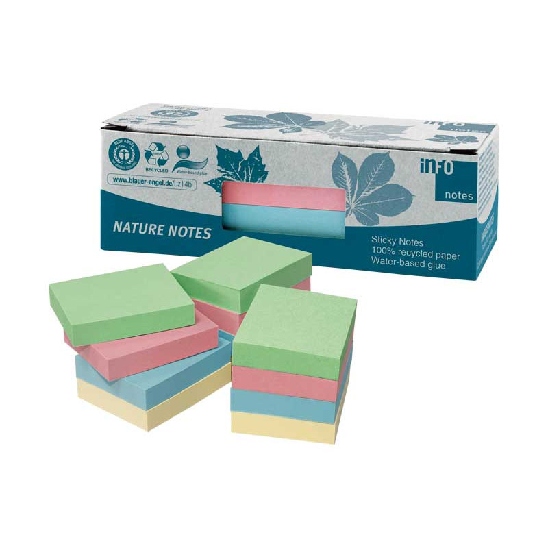 CAJA 12 BLOCS NOTAS ADHESIVAS RECICLADAS A-SERIES COLORES 50x40mm CAJA 12 BLOCS NOTAS ADHESIVAS RECICLADAS A-SERIES COLORES 50x40mm