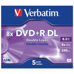 PACK 5 DVD+R VERBATIM 8X 8.5GB ADVANCED DOBLE CAPA