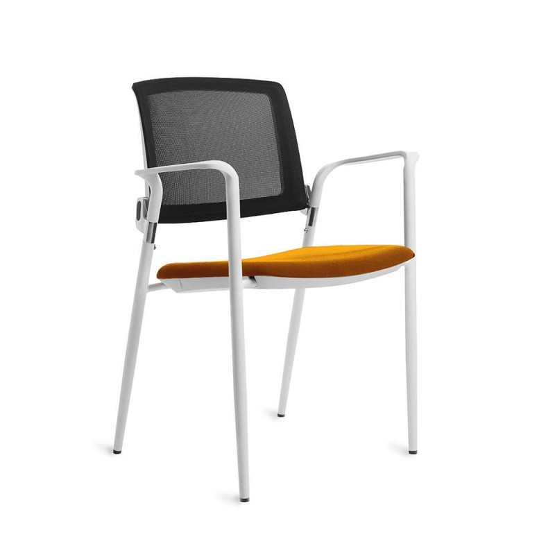 SILLA CONFIDENTE ROCADA RESPALDO MALLA ESTRUCTURA BLANCA