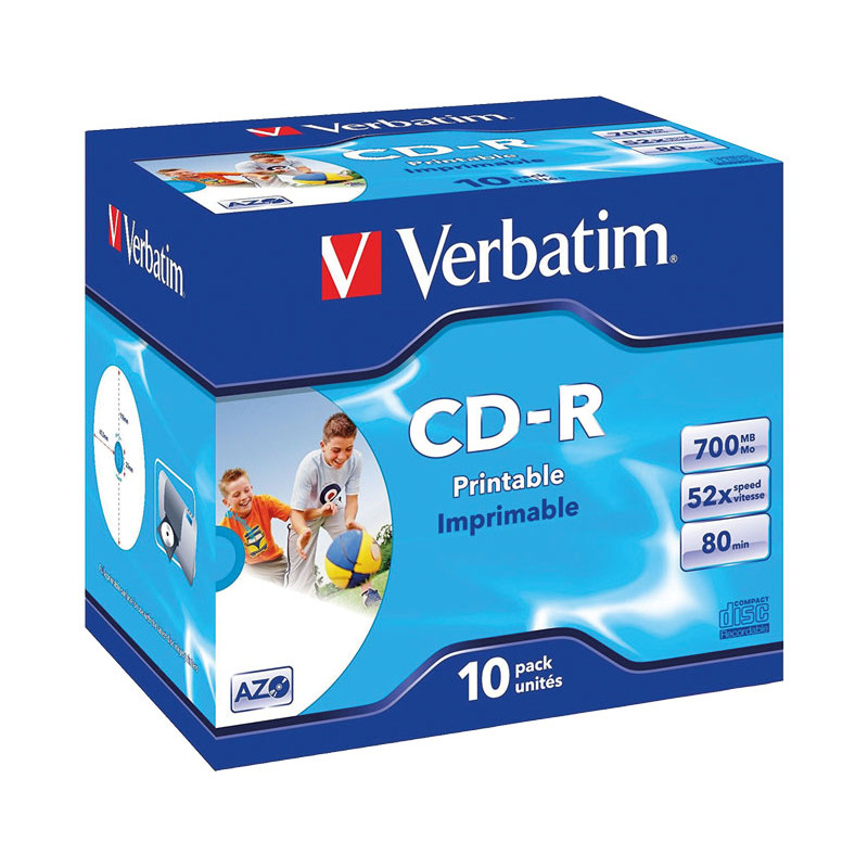 PACK 10 CD-R VERBATIM 52X 700MB WIDE PRINT SURFACE ID