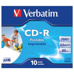 PACK 10 CD-R VERBATIM 52X 700MB WIDE PRINT SURFACE ID