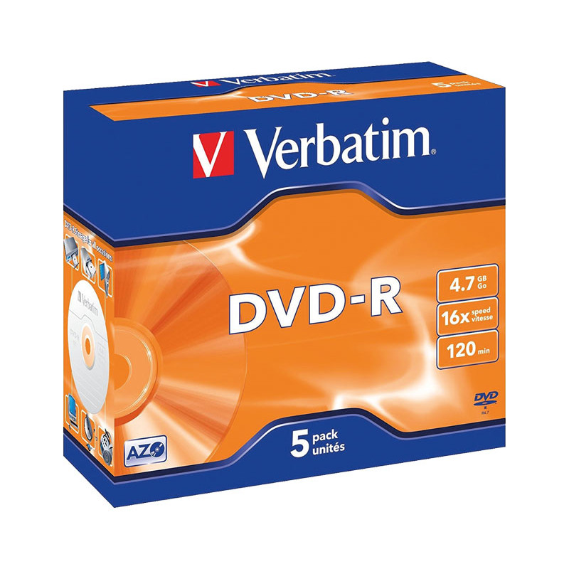 PACK 5 DVD-R VERBATIM 16X 4.7GB ADVANCED AZO