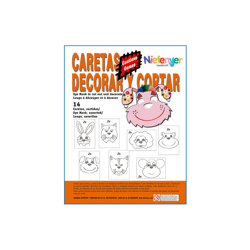 BOLSA 14 CARETAS NIEFENVER PARA DECORAR: ANIMALES BOLSA 14 CARETAS NIEFENVER PARA DECORAR: ANIMALES