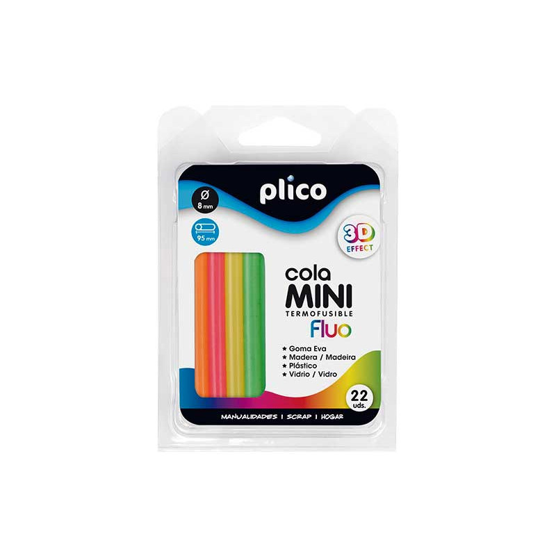 BLÍSTER 22 BARRAS COLA PLICO Ø 8mm x 95mm FLUO