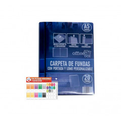 Carpeta portadocumentos A5 azul flexible con 10 bolsillos