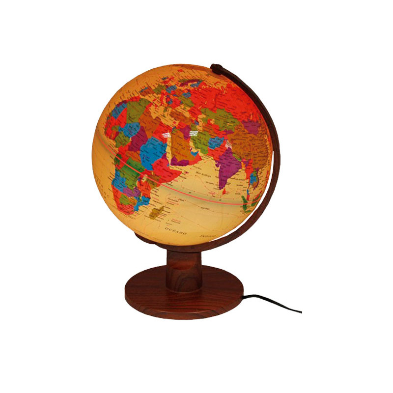 ESFERA TERRESTRE 25cm LUMINOSA CON BASE MADERA ESTILO MARCO POLO