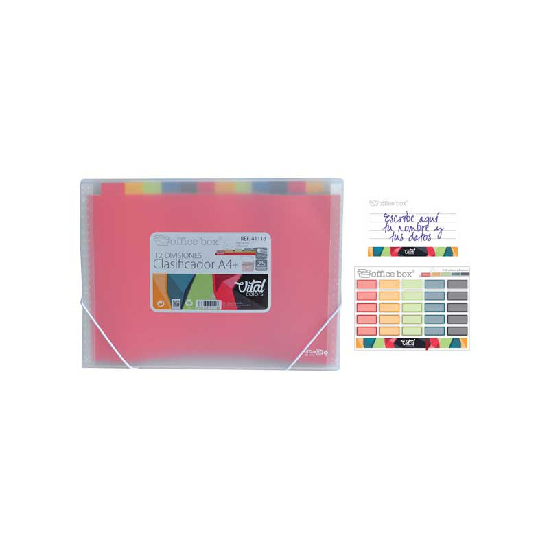 CARPETA CLASIFICADORA OFFICE BOX "VITAL COLORS" 12 DIVISIONES