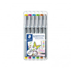 ESTUCHE 6 ROTULADORES STAEDTLER PIGMENT LINER 308 0,3mm COLORES 2