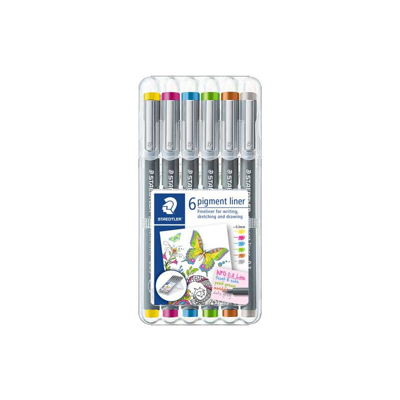 ESTUCHE 6 ROTULADORES STAEDTLER PIGMENT LINER 308 0,3mm COLORES 2