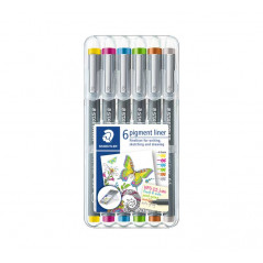 ESTUCHE 6 ROTULADORES STAEDTLER PIGMENT LINER 308 0,5mm COLORES 2