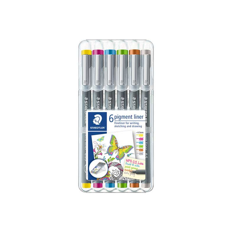 ESTUCHE 6 ROTULADORES STAEDTLER PIGMENT LINER 308 0,5mm COLORES 2