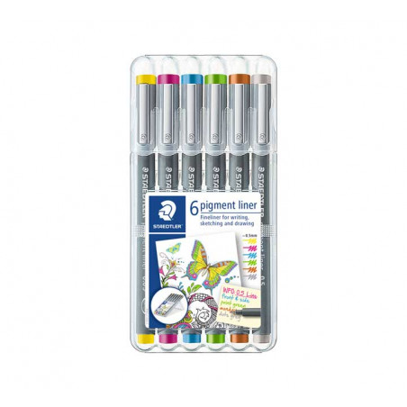 ESTUCHE 6 ROTULADORES STAEDTLER PIGMENT LINER 308 0,5mm COLORES 2