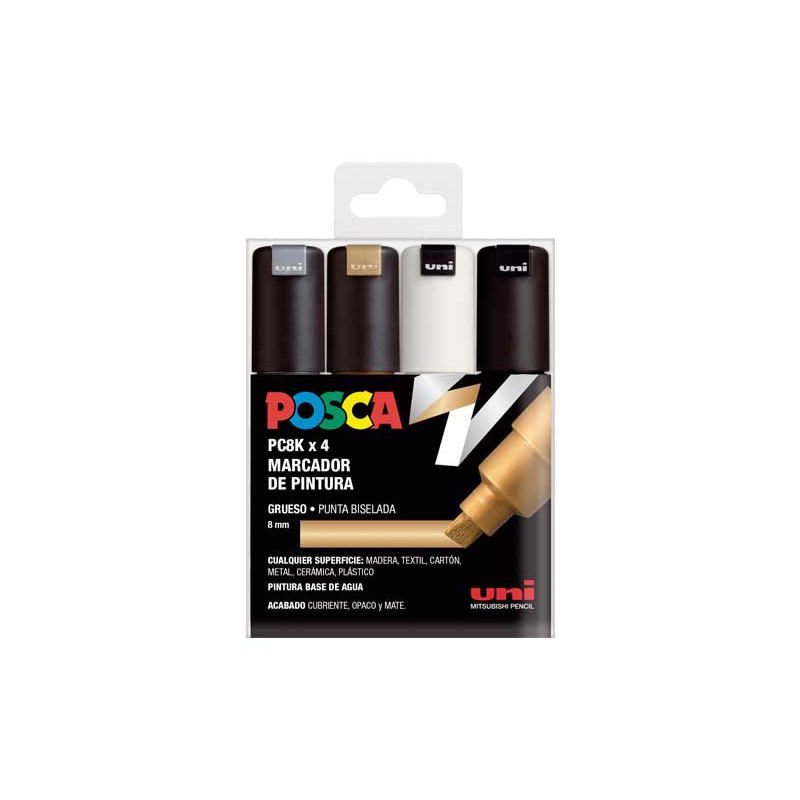 ESTUCHE 4 MARCADORES UNI POSCA PC-8K GSW