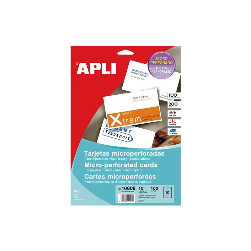 BLÍSTER 10h TARJETAS DE VISITA APLI MATE MICROPERFORADAS BLÍSTER 10h TARJETAS DE VISITA APLI MATE MICROPERFORADAS