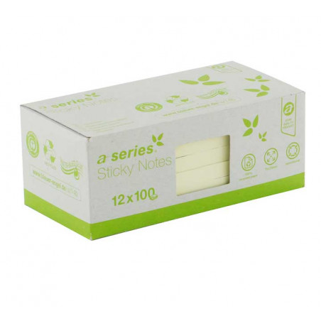 CAJA 12 BLOCS NOTAS ADHESIVAS RECICLADAS A-SERIES 75x75mm