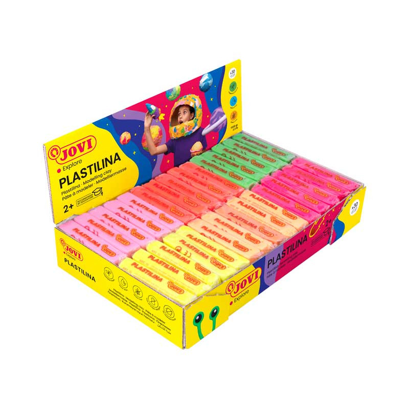 CAJA 30 PASTILLAS PLASTILINA JOVI "NEON" 50gr