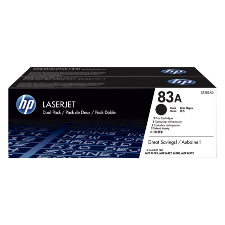 PACK DE AHORRO DE 2 CARTUCHOS DE TÓNER ORIGINAL LASERJET HP 83A