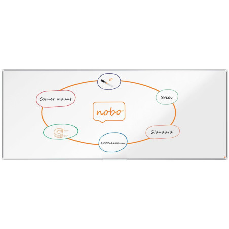 PIZARRA BLANCA NOBO PREMIUM PLUS 300x120cm ACERO VITRIFICADO