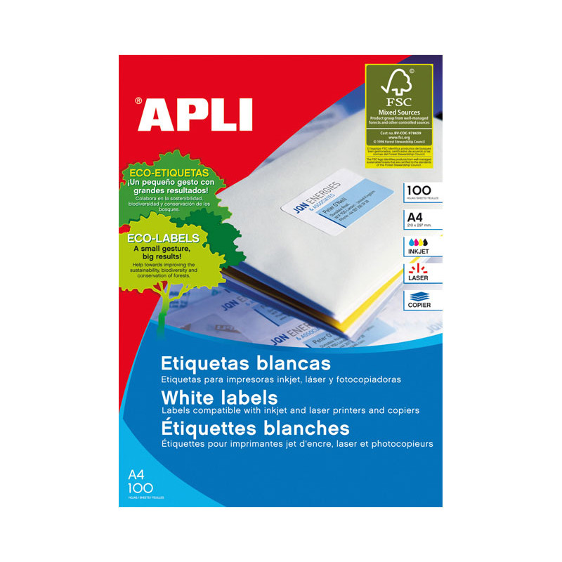 CAJA 100h ETIQUETAS POLIVALENTES APLI 70x25,4mm