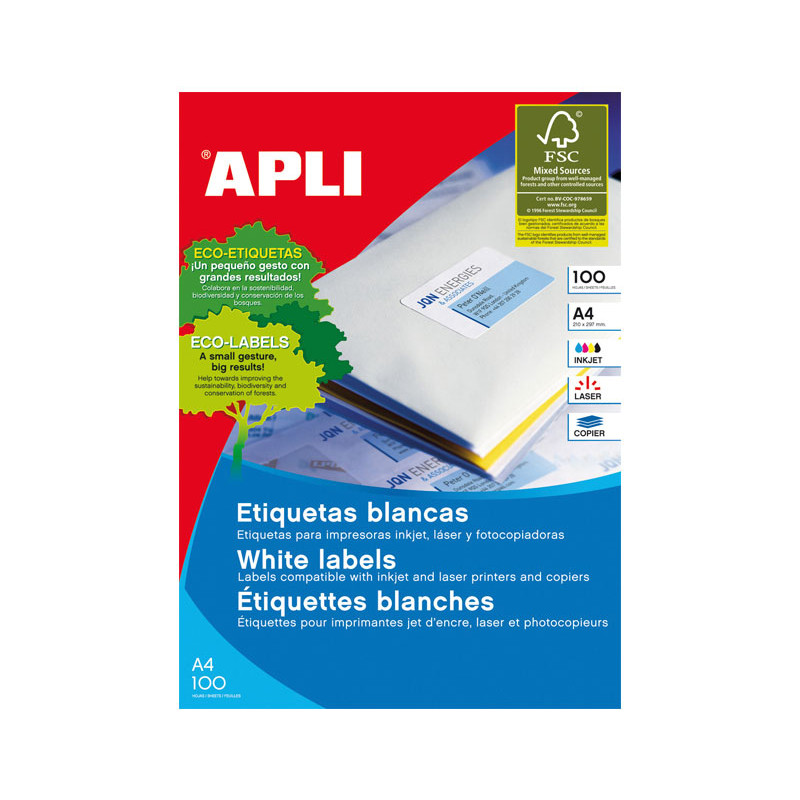 CAJA 100h ETIQUETAS POLIVALENTES APLI 199,6x144,5mm CANTOS ROMOS CAJA 100h ETIQUETAS POLIVALENTES APLI 199,6x144,5mm CANTOS ROMOS