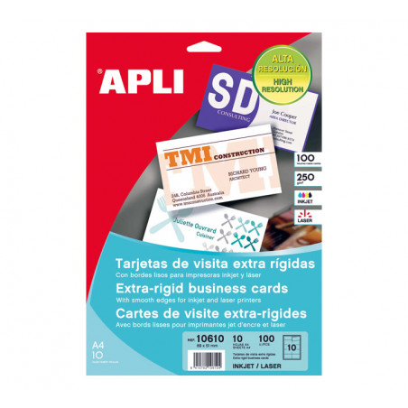 PAQUETE 100h TARJETAS DE VISITAS APLI 250gr EXTRA RÍGIDO