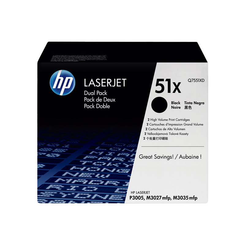 PACK DE AHORRO DE 2 CARTUCHOS DE TÓNER ORIGINAL LASERJET HP 51X DE ALTA CAPACIDAD