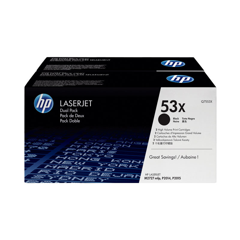 PACK AHORRO DE 2 CARTUCHOS DE TÓNER ORIGINAL LASERJET 53X DE ALTA CAPACIDAD