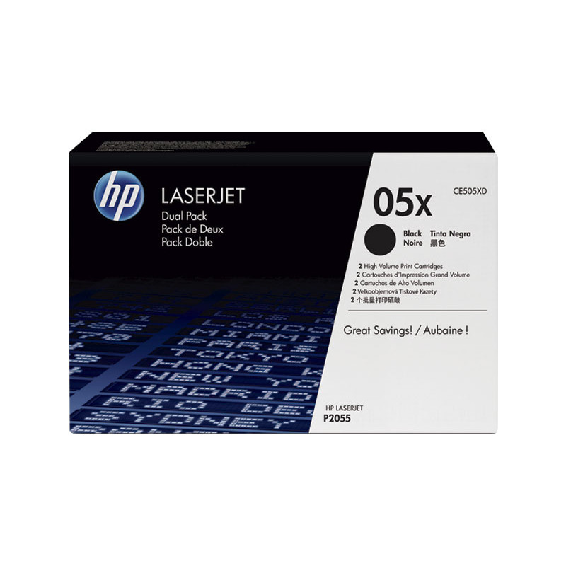 PACK DE AHORRO DE 2 CARTUCHOS DE TÓNER ORIGINAL LASERJET HP 05X DE ALTA CAPACIDAD