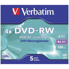 PACK 5 DVD-RW  VERBATIM 4X 4.7GB ADVANCED