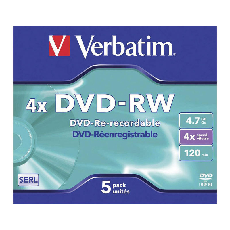PACK 5 DVD-RW  VERBATIM 4X 4.7GB ADVANCED