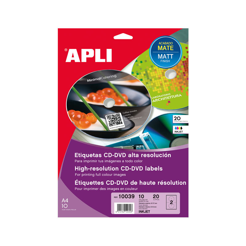 CAJA 10h ETIQUETAS APLI MULTIMEDIA Ø 117mm MATE CAJA 10h ETIQUETAS APLI MULTIMEDIA Ø 117mm MATE