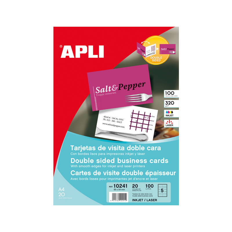 PAQUETE 100h TARJETAS DE VISITAS APLI 320gr DOBLE CARA