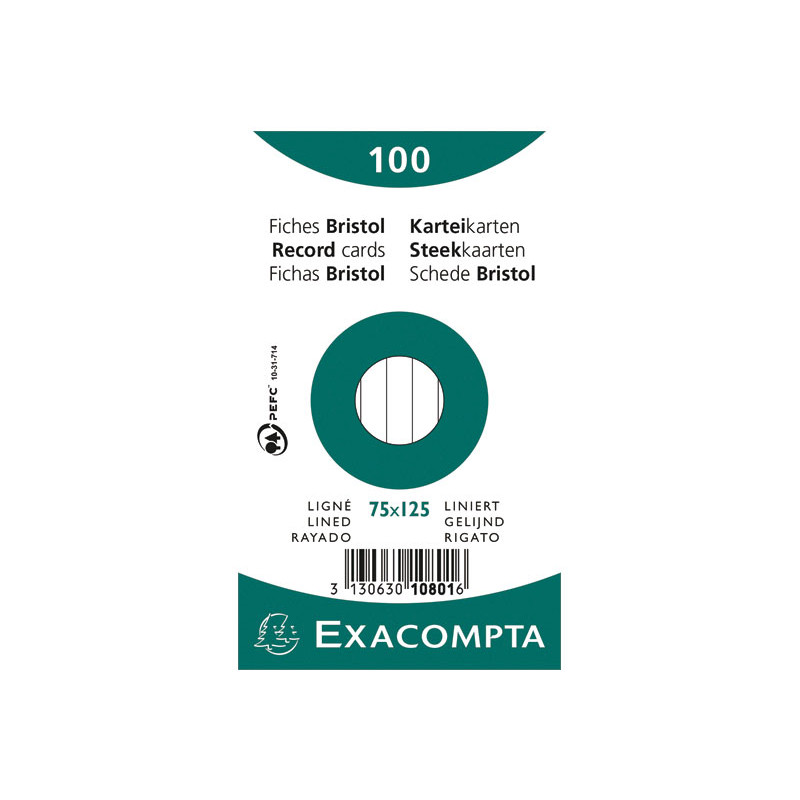 PACK 100 FICHAS EXACOMPTA HORIZONTAL 75x125mm