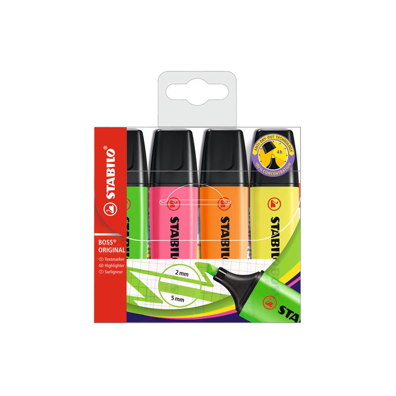 ESTUCHE 4 MARCADORES FLUORESCENTES STABILO BOSS ORIGINAL