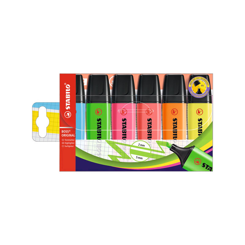 ESTUCHE 6 MARCADORES FLUORESCENTES STABILO BOSS ORIGINAL