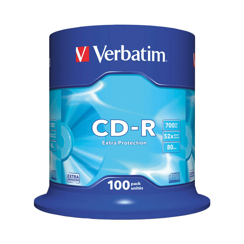 BOBINA 100 CD-R VERBATIM 52X 700MB CRYSTAL