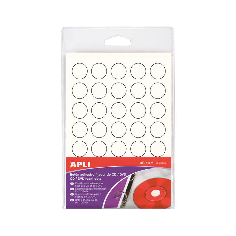 BOLSA 35 BOTONES ADHESIVOS APLI PARA CD/DVD BOLSA 35 BOTONES ADHESIVOS APLI PARA CD/DVD