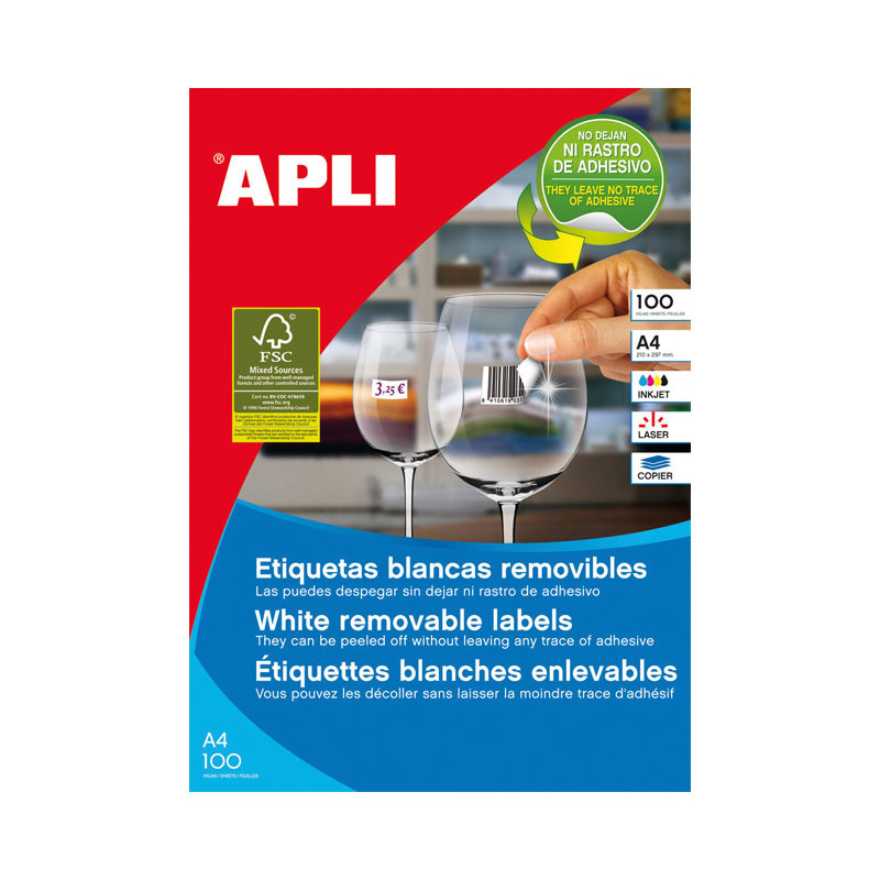 CAJA 100h ETIQUETAS APLI REMOVIBLES 48,5 x 25,4mm