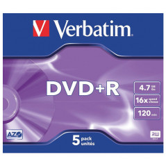 JEWEL CASE 5 DVD+R VERBATIM 16X 4.7GB ADVANCED