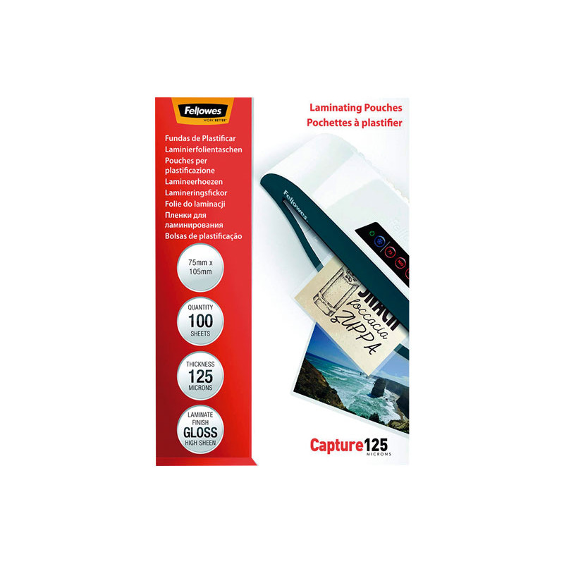 PACK 100 FUNDAS DE PLASTIFICAR FELLOWES BRILLO 75x105mm 125 MICRAS PACK 100 FUNDAS DE PLASTIFICAR FELLOWES BRILLO 75x105mm 125 MICRAS