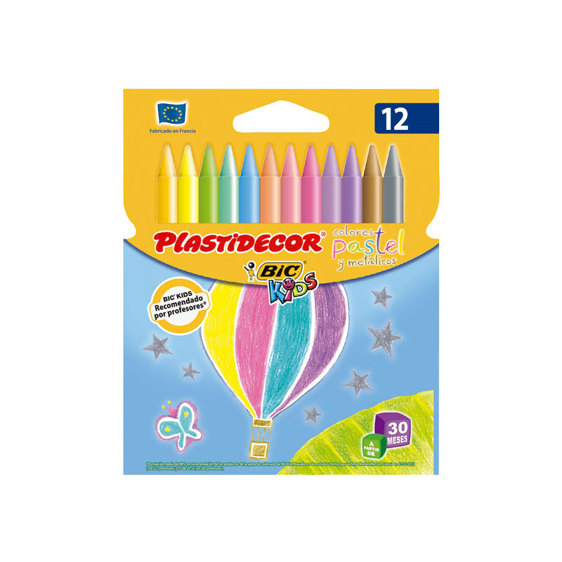 ESTUCHE 12 CERAS BIC KIDS PLASTIDECOR PASTEL