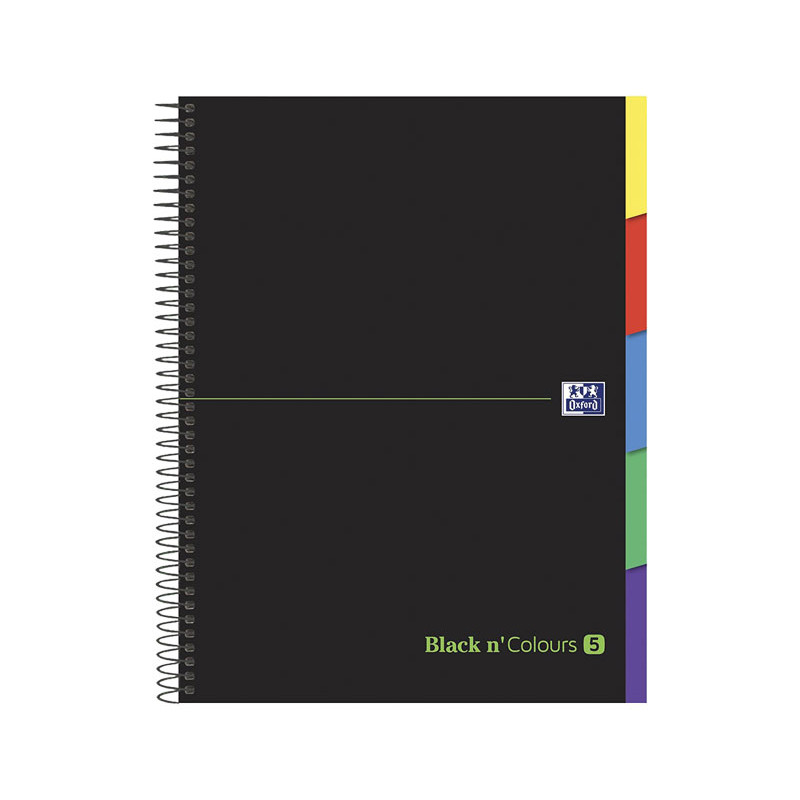 CUADERNO ESPIRAL OXFORD BLACK N` COLOURS 5 BANDAS CON PESTAÑA