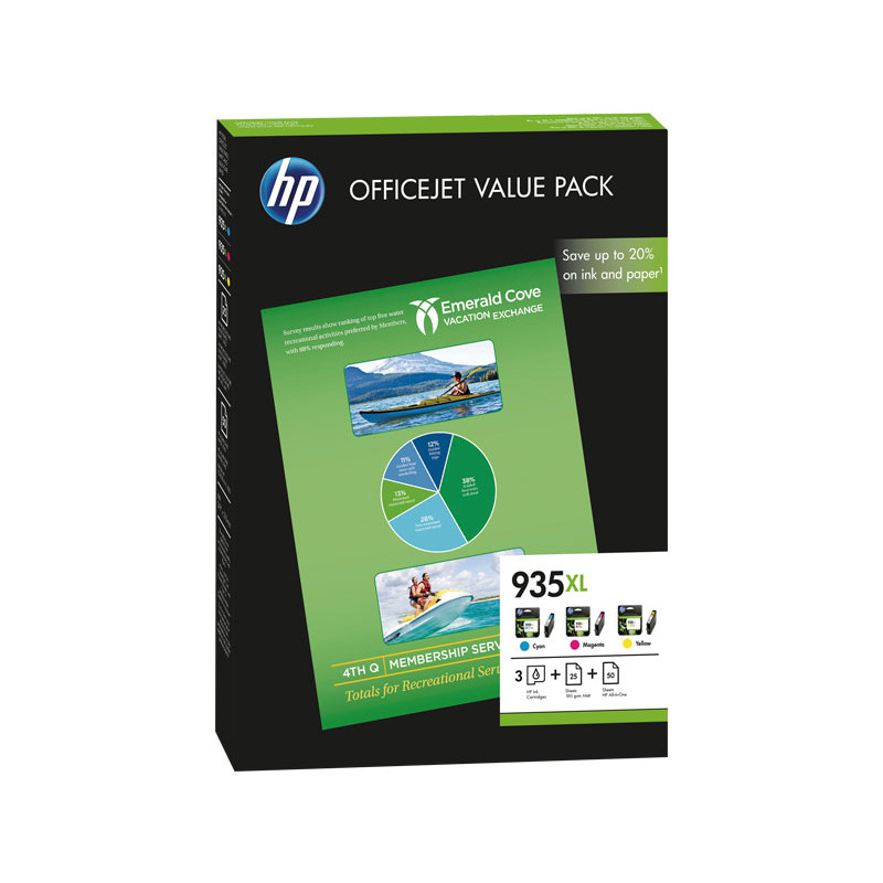 PACK DE AHORRO DE 3 CARTUCHOS DE TINTA ORIGINAL HP 935XL DE ALTA CAPACIDAD + PAPEL A4