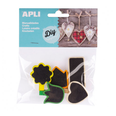 BOLSA 5 MINI PINZAS APLI DE MADERA ACABADO PIZARRA